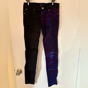 Tripp NYC low rise skinny jeans two tone iridescent purple/blue and black